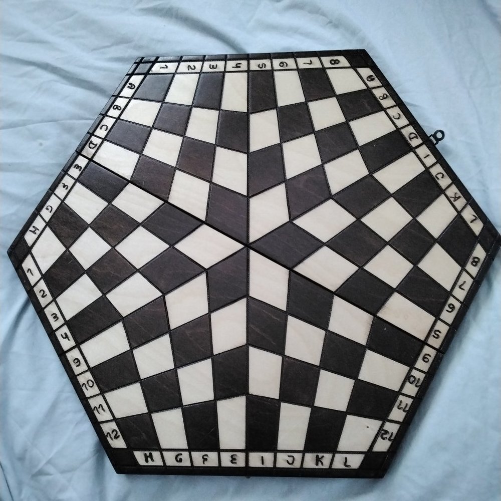 3 Player Chess Set, All Peices Accounted For (white, brown, pink wood peices)
